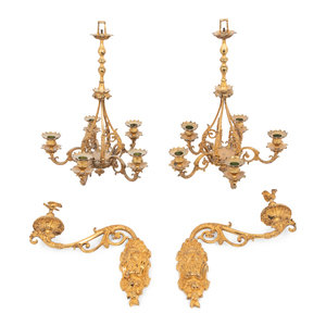 Appraisal: A Pair of Dutch or German Gilt Bronze Five-Light Hanging