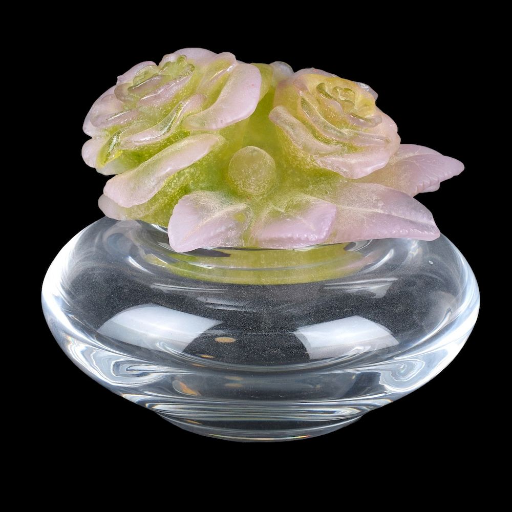 Appraisal: Daum Crystal and Pate De Verre Rose Box Daum Crystal