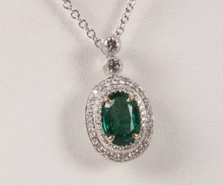 Appraisal: K WHITE GOLD DIAMOND AND EMERALD NECKLACE K WHITE GOLD