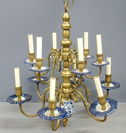 Appraisal: - Brass and blue and white porcelain th c Dutch