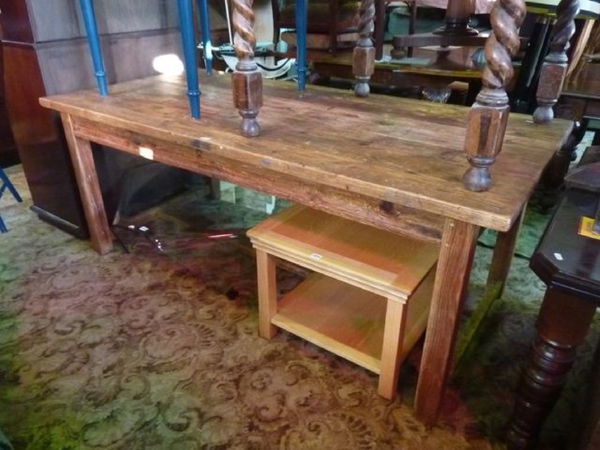 Appraisal: A rustic stripped pine farmhouse kitchen table of rectangular form