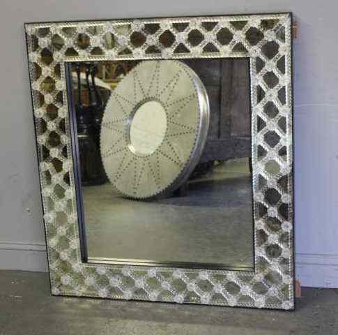 Appraisal: Modern Venetian Style Mirror with Engraved Border From a Queens