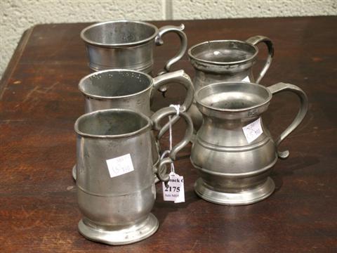 Appraisal: GROUP OF FIVE PEWTER HALF PINT TABLE ARTICLES Consisting of