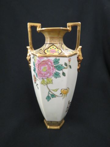 Appraisal: Nippon Handpainted Porcelain Vase hexagon body floral decor Art Deco