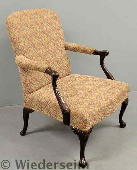 Appraisal: English mahogany open armchair with acanthus carved arms and legs