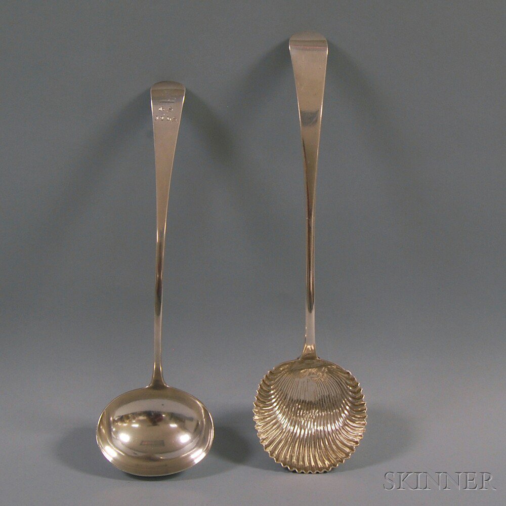 Appraisal: Two Silver Soup Ladles one with engraved handle and partial