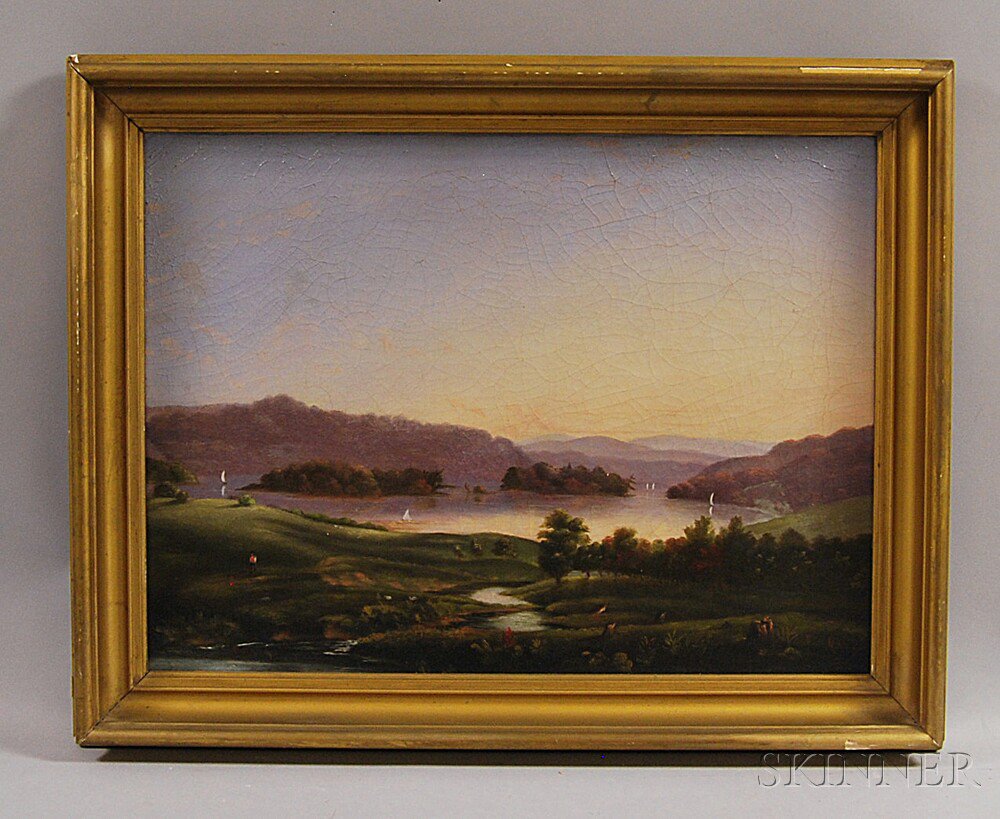 Appraisal: Hudson River School th Century Riverscape with Sailboats Unsigned label