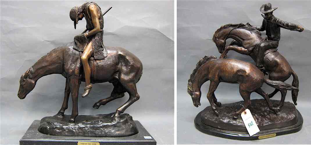 Appraisal: TWO WESTERN BRONZE SCULPTURES James Earl Fraser's ''End of the