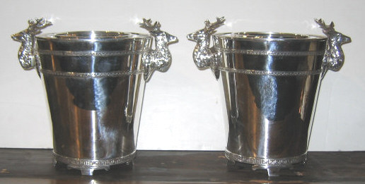 Appraisal: PAIR OF PLATED SILVER WINE COLLERS Each bucket form with