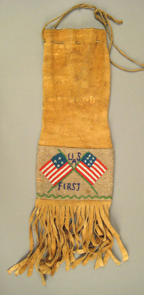 Appraisal: Central Plains beaded hide tobacco bag early th c with