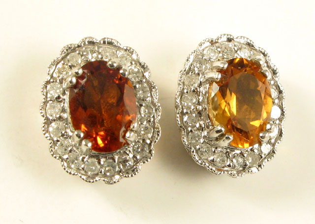 Appraisal: PAIR OF CITRINE AND DIAMOND EARRINGS each k white gold