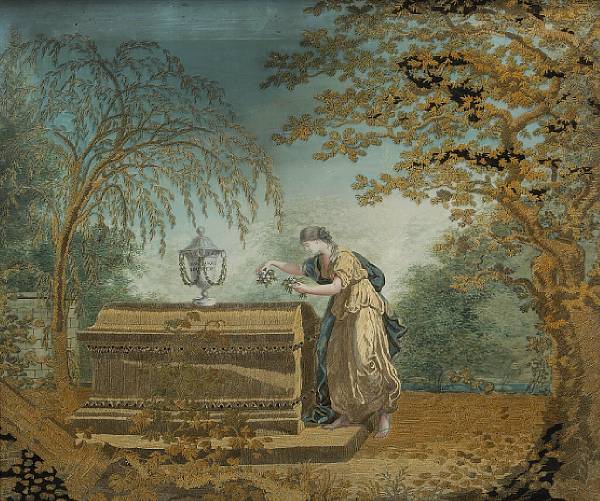 Appraisal: A French silk gouache and chenille embroidered allegorical picture late