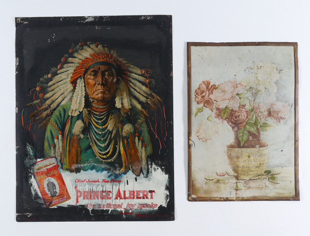 Appraisal: PRINCE ALBERT CHIEF JOSEPH ADVERTISING TIN SIGN Tin Lithograph sign