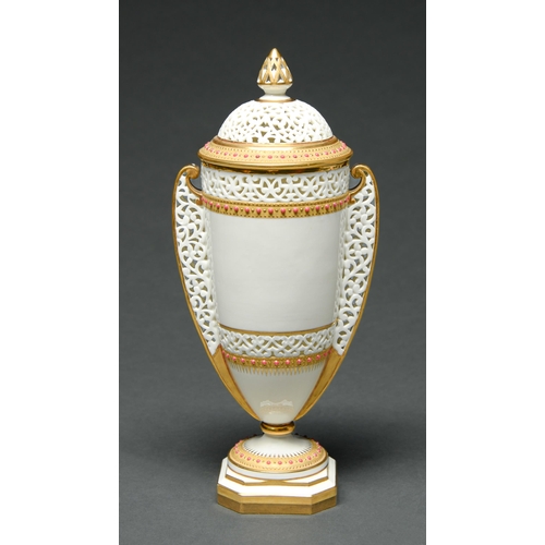 Appraisal: A Grainger's Worcester reticulated vase and cover c with jewelled