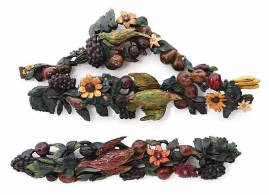 Appraisal: Italian polychrome architectural fragments th century carved with floral fruit