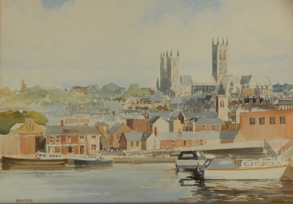 Appraisal: John Grove thC Lincoln Cathedral from the Brayford watercolour signed