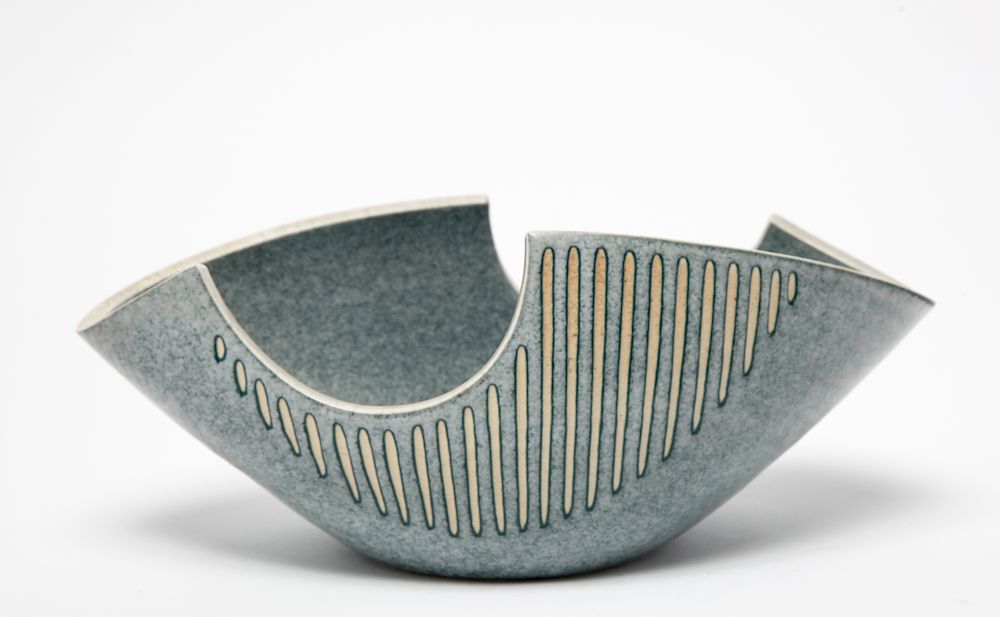 Appraisal: Japanese Modern Striped Ceramic Bowl Japanese modern striped ceramic bowl