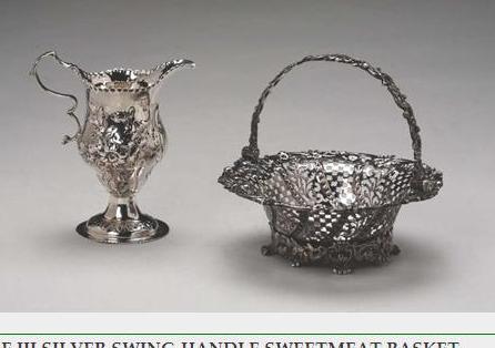 Appraisal: GEORGE III SILVER SWING-HANDLE SWEETMEAT BASKET POSSIBLY FROM AN EPERGNE