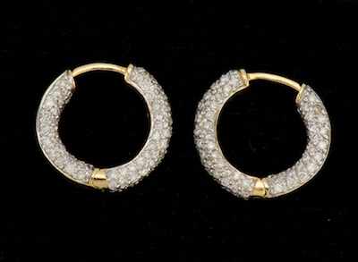 Appraisal: A Pair of Sonia B Diamond Hoop Earrings k yellow