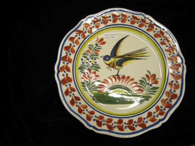 Appraisal: Quimper French Pottery Plate bird floral signed Henriot