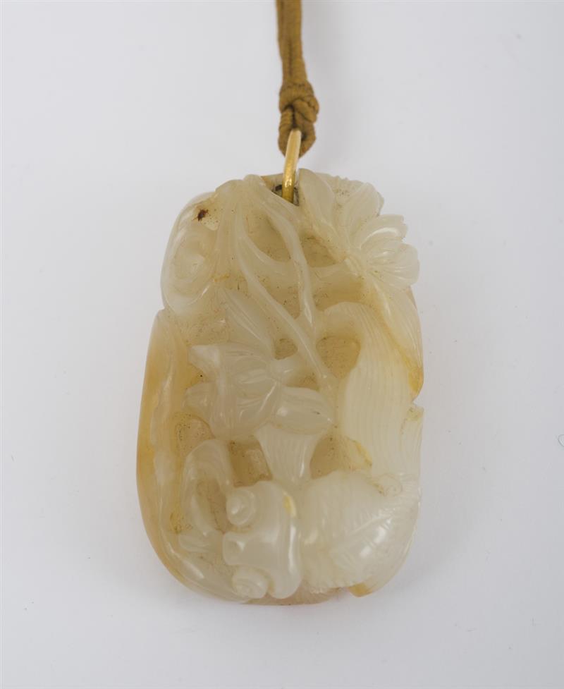 Appraisal: Chinese Carved Jade Pendant On silk cord x in Estimate