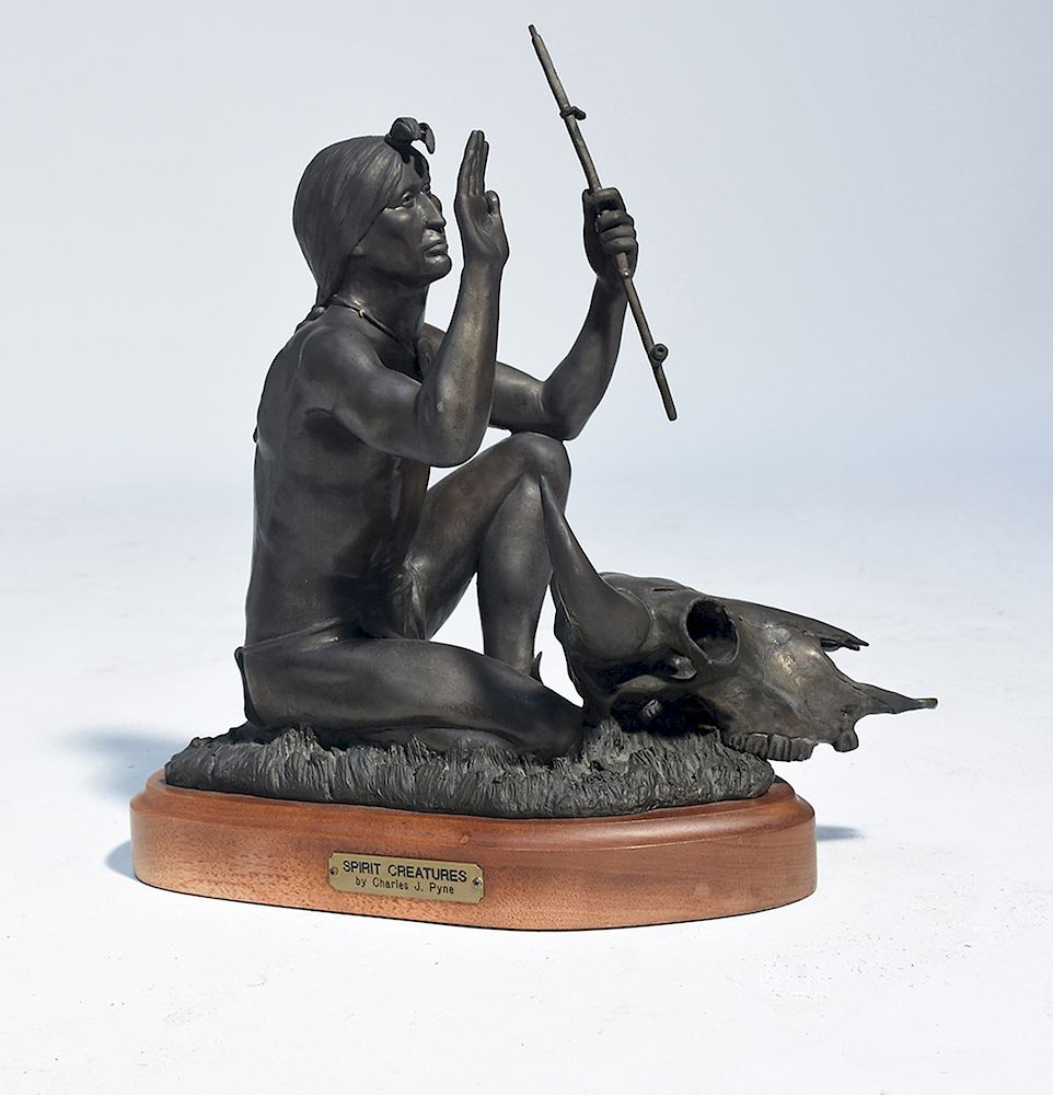 Appraisal: Charles J Pyne bronze figure of kneeling Native American titled