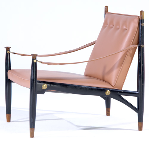 Appraisal: TONY PAUL Attr Armchair with brown leather straps on ebonized