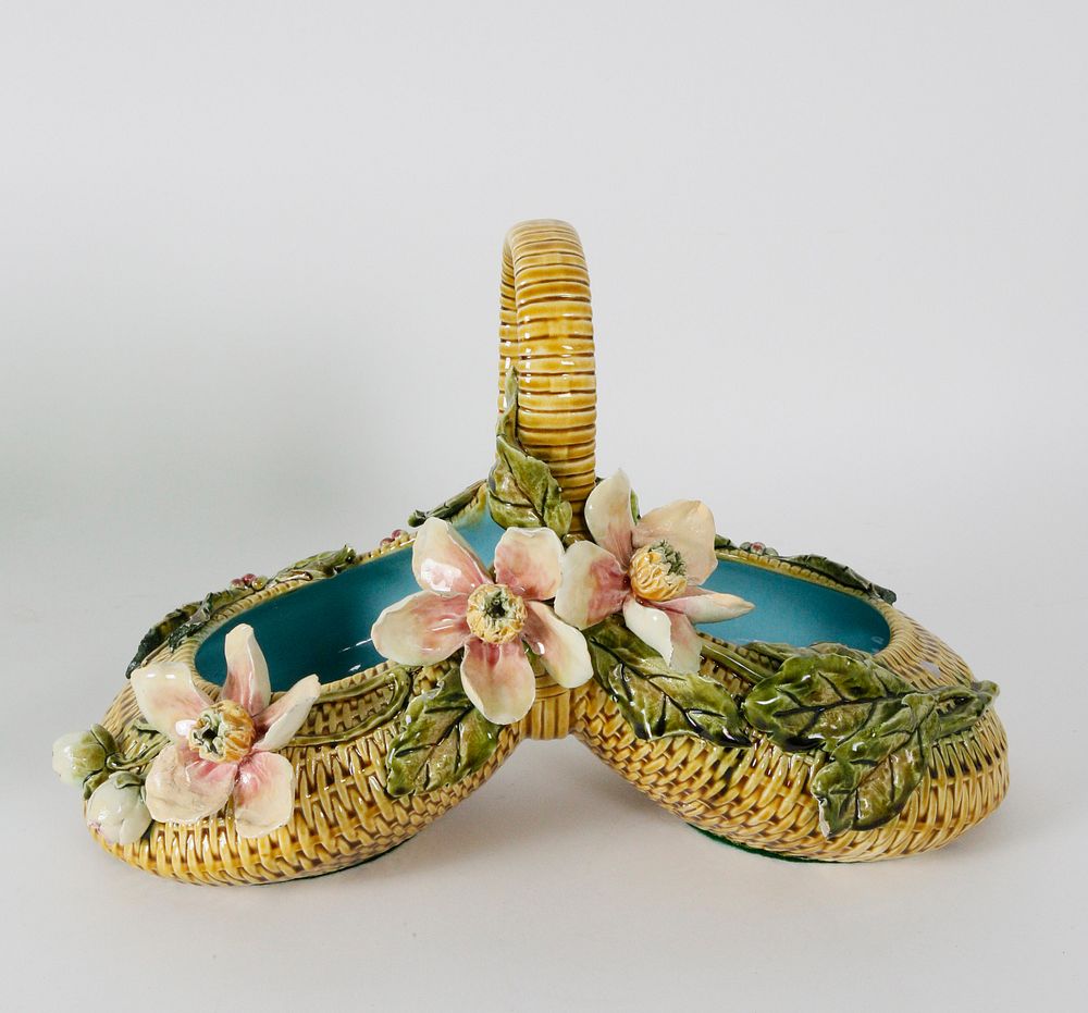 Appraisal: Antique Majolica Porcelain Flower Basket Antique Majolica Porcelain Flower Basket