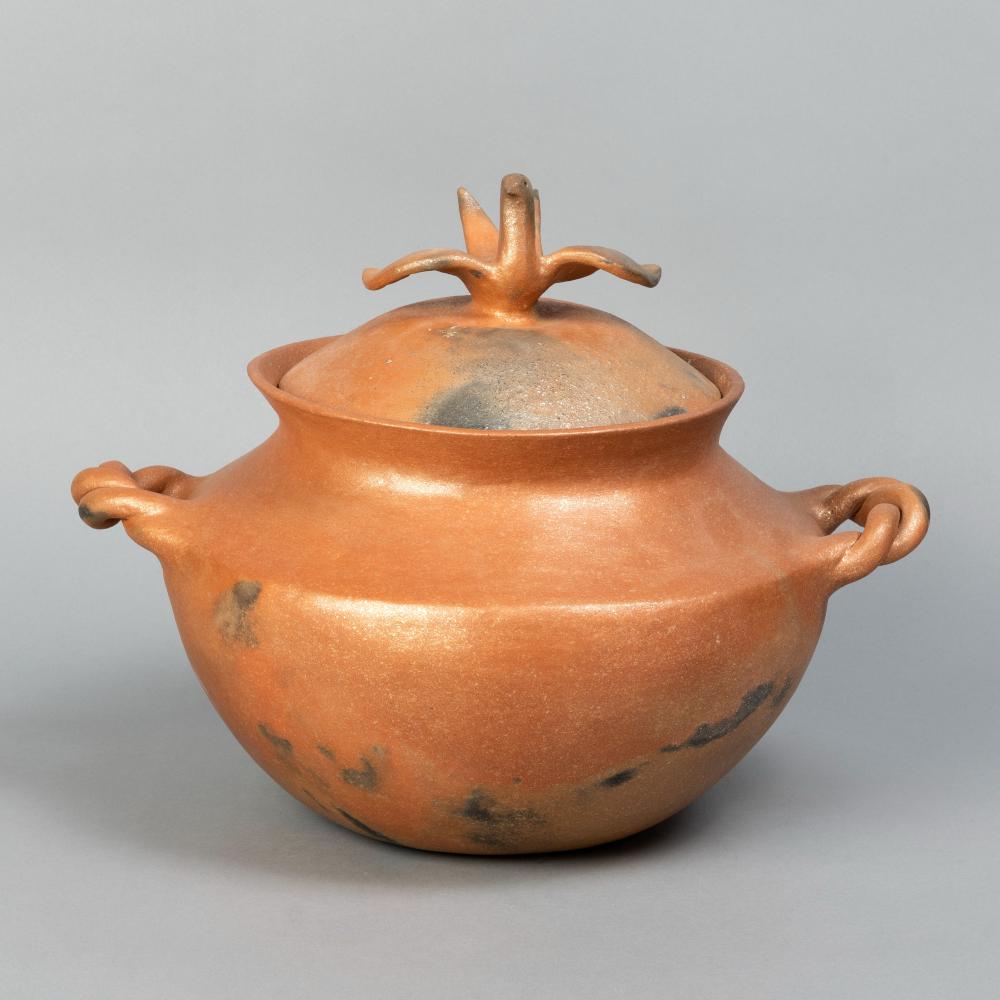 Appraisal: HUBERT LUJAN MICACEOUS POT WITH DOVE LID CA Hubert Lujan