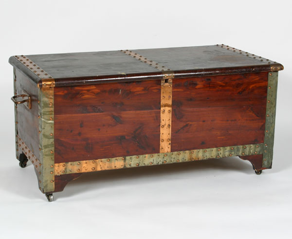 Appraisal: Large cedar chest with studded metal straps and rolled metal