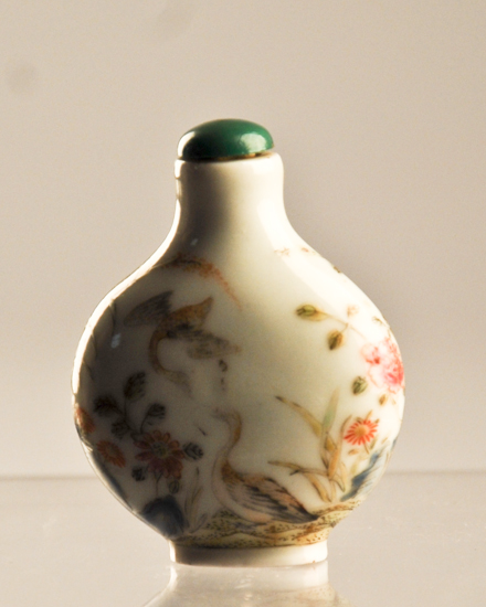 Appraisal: A th C Painted Porcelain Snuff Bottle a flattened round