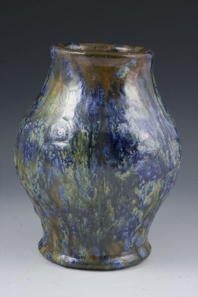 Appraisal: NC Pottery Vase att Jonah Owens s multi-glazed earthenware footed