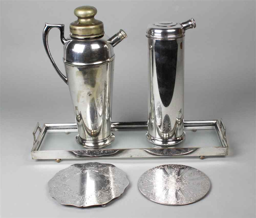 Appraisal: FIVE SILVER AND PLATE DRINK ACCESSORIES INCLUDING SHEFFIELD SILVER CO