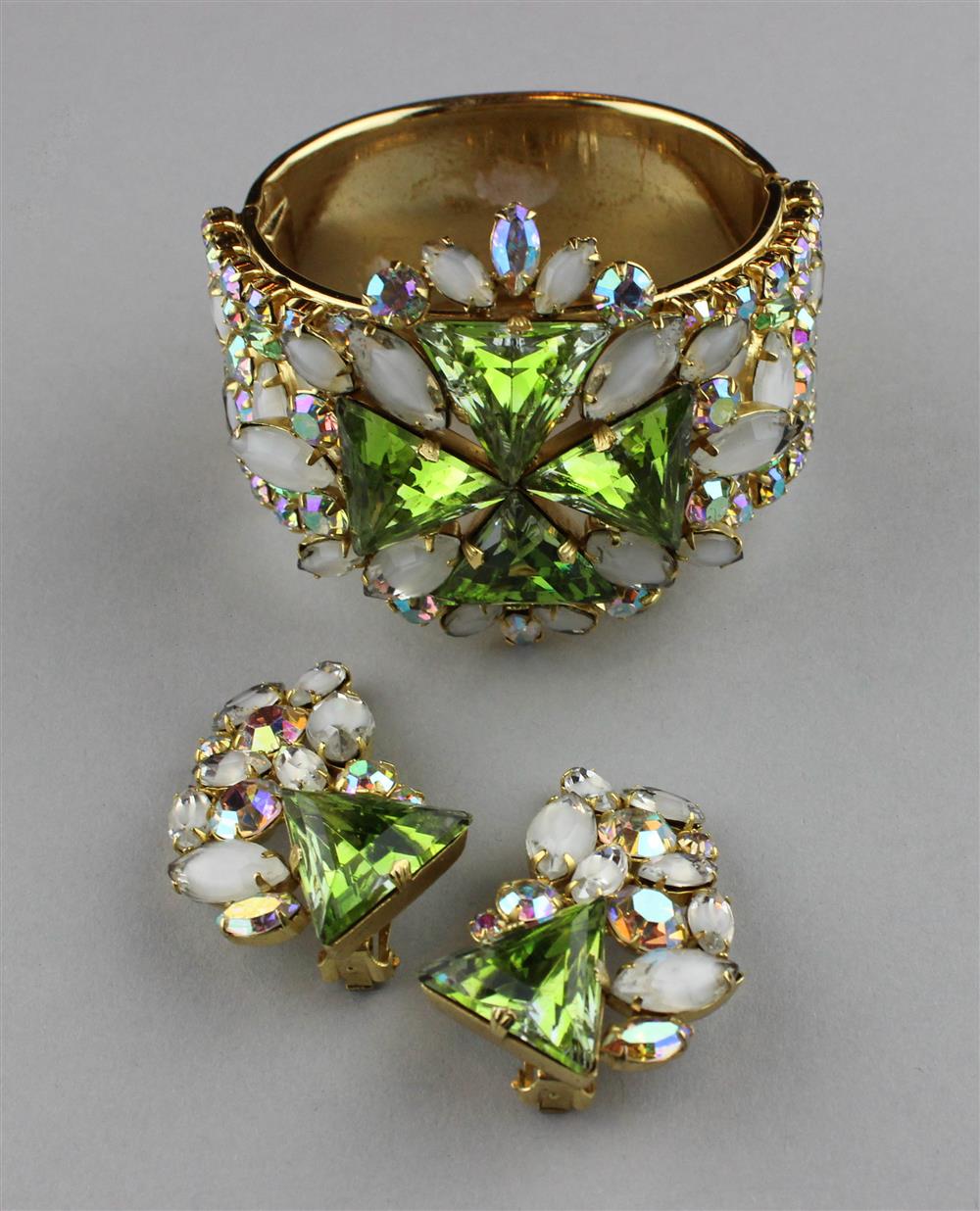 Appraisal: HOBE CUFF AND EARRINGS cuff with maltese cross in peridot