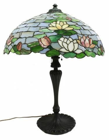 Appraisal: American stained and leaded glass table lamp Wilkinson Company c