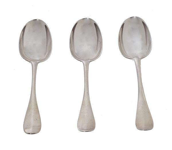 Appraisal: THREE GEORGE III SCOTTISH SILVER HANOVERIAN TABLESPOONS BY MILNE AND