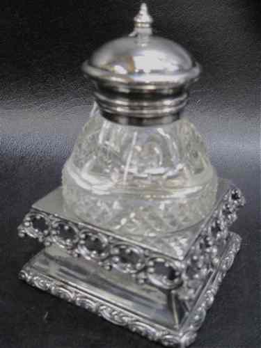 Appraisal: AMERICAN CUT CRYSTAL SILVERPLATED INKSTAND by Meriden Silver Co the