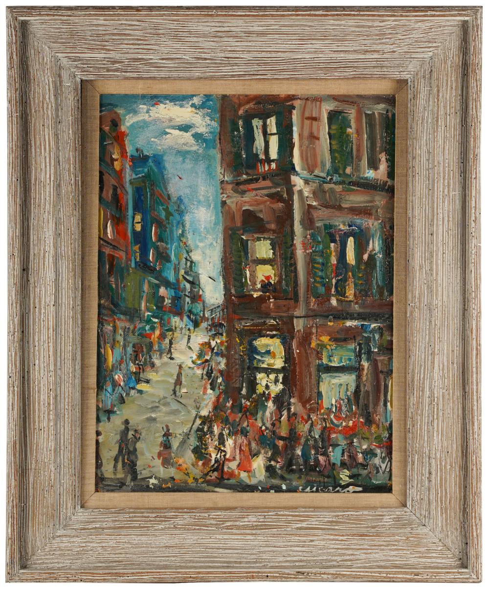 Appraisal: TH CENTURY STREET SCENEoil on board signed lower right caro