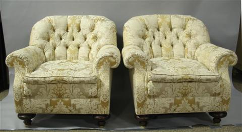 Appraisal: PAIR OF BAKER FURNITURE BUTTON TUFTED CLUB CHAIRS Baker Furniture's