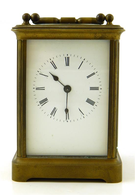 Appraisal: Early th C carriage clock glass and brass rectangular white