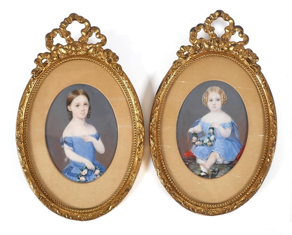 Appraisal: Two Victorian miniature portraits on what appears to be celluloid