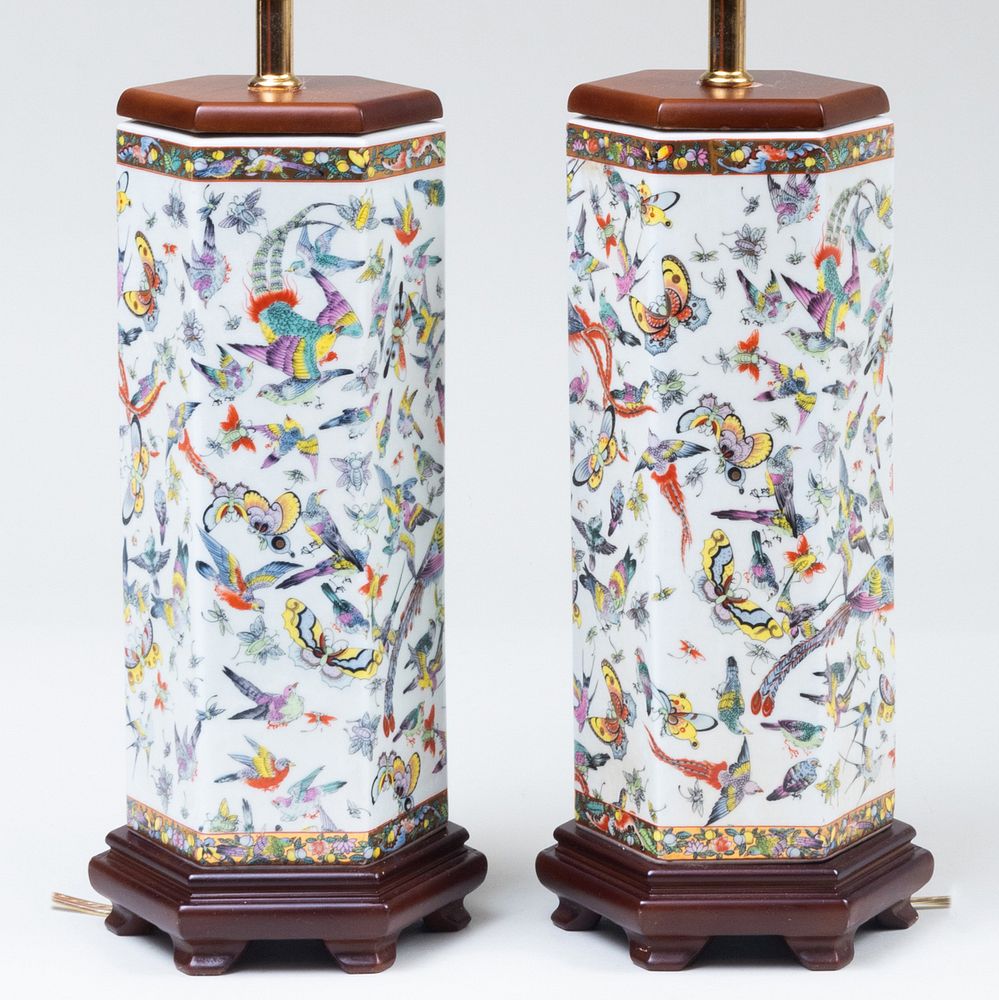 Appraisal: Pair of Chinese Porcelain Hat Stands Mounted as a Lamps