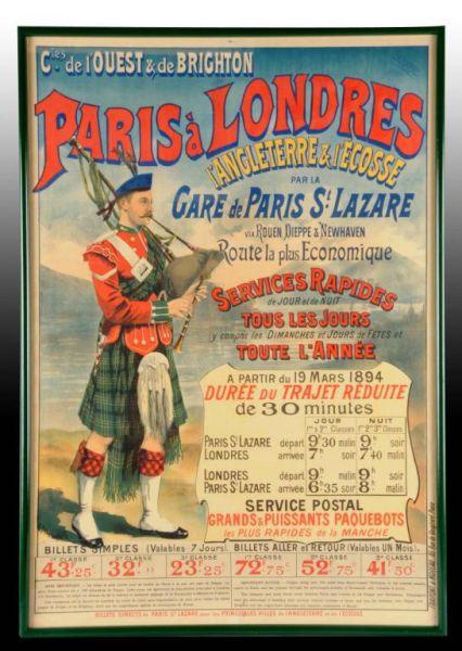 Appraisal: Paris Londres Paper Litho Poster Description Circa Framed under glass