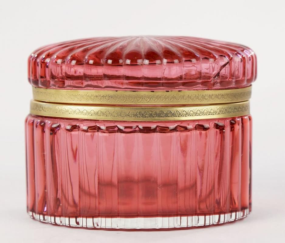 Appraisal: Ruby Glass Hinged Box th Century French School ca Oval