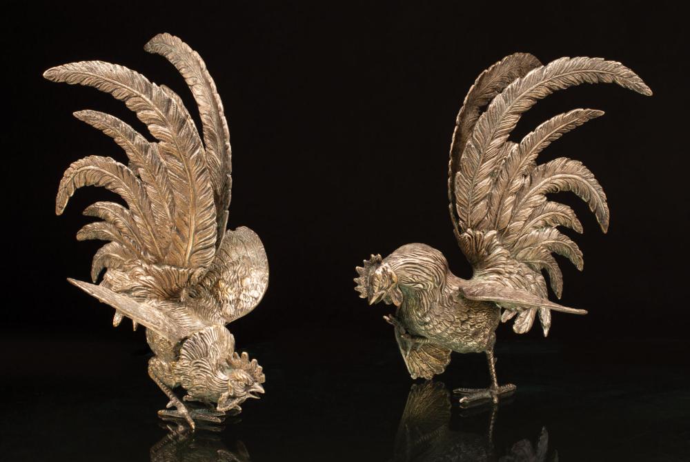 Appraisal: Pair of Silverplate Figures of Roosters h in w in