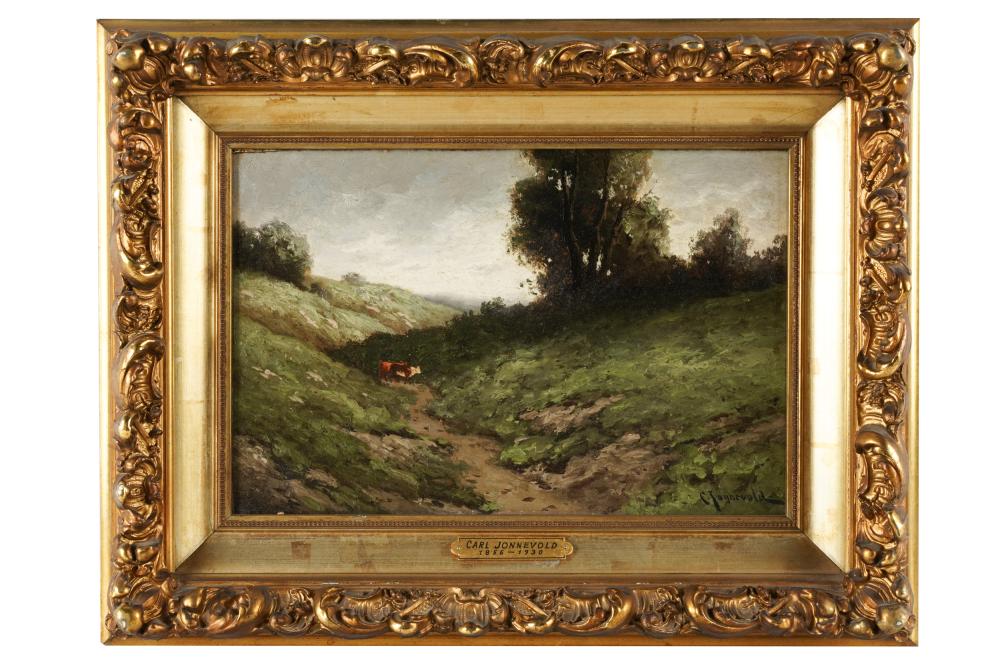 Appraisal: CARL JONNEVOLD - OR LANDSCAPE WITH CATTLE oil on canvas