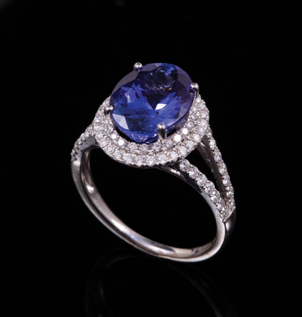 Appraisal: kt White Gold Tanzanite and Diamond Ring center prong set