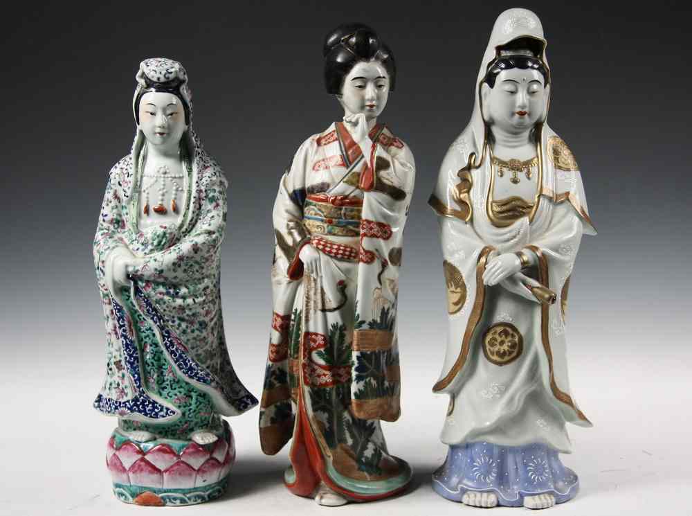 Appraisal: JAPANESE PORCELAIN FIGURES - Two Quan-Yin Figures in Satsuma Porcelain