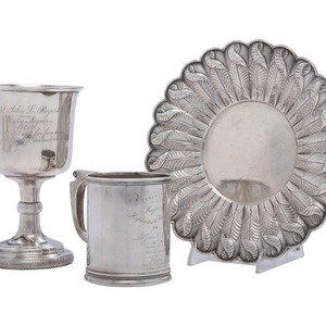 Appraisal: Three American Coin Silver Wares Including Two Military Presentation Cups