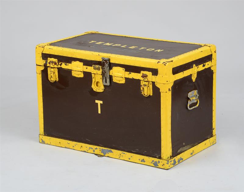 Appraisal: TEMPLETON STABLES TACK BOX Brown with yellow trim x x